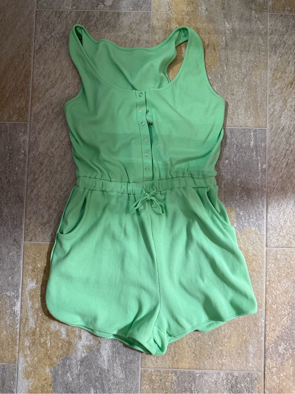 Women’s Green Knit Tank Romper - Casual One-Piece
